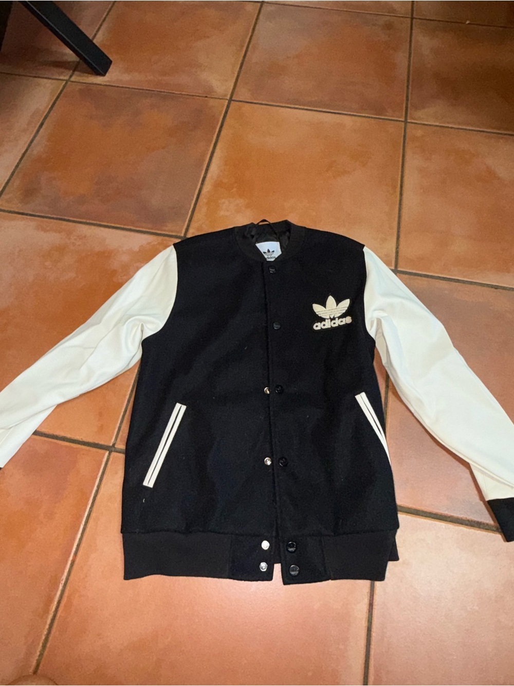adidas Black and White Varsity Bomber Jacket with Trefoil
